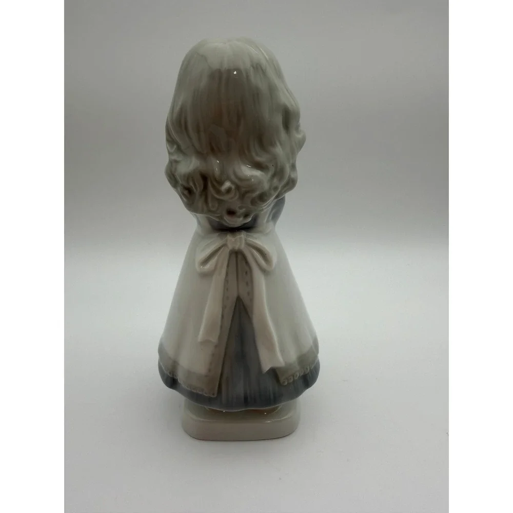 Vintage Japanese Porcelain Girl Figurine with Flowers Glossy Glaze Made in Japan